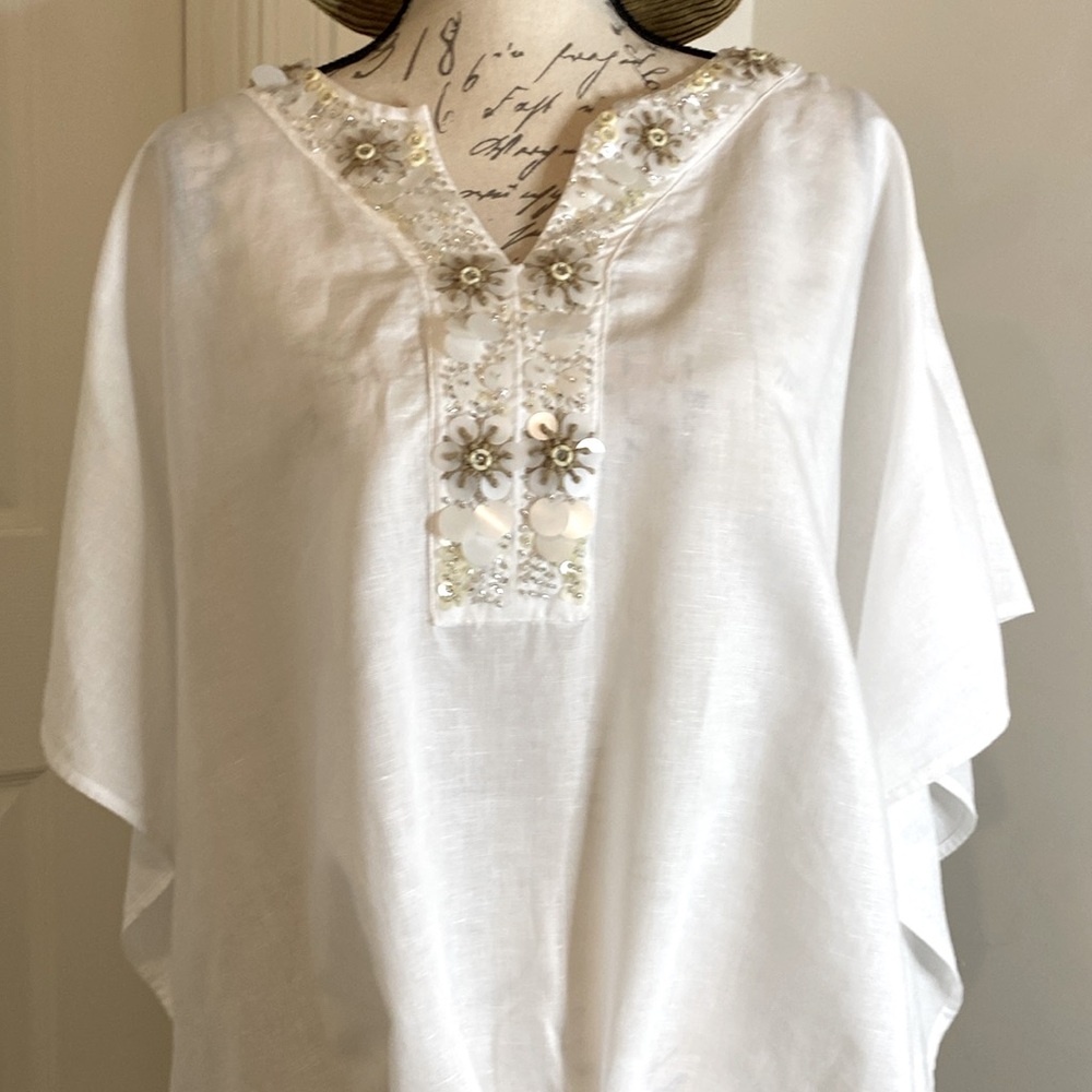 Chico’s Beaded Embellished Beach Linen top - Chico’s size 2